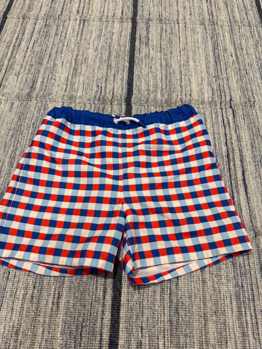 Red white and Blue check Jacadi swim trunk bathing suit size 10
